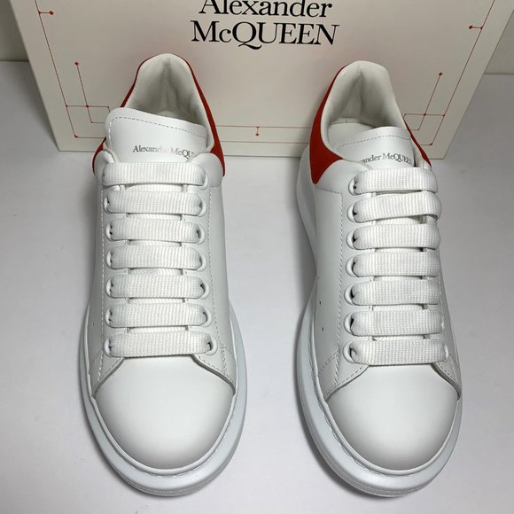 Alexander McQueen Oversized Sneakers Lace Up White Lust Red Size 37.5 US 7.5 - Picture 6 of 12